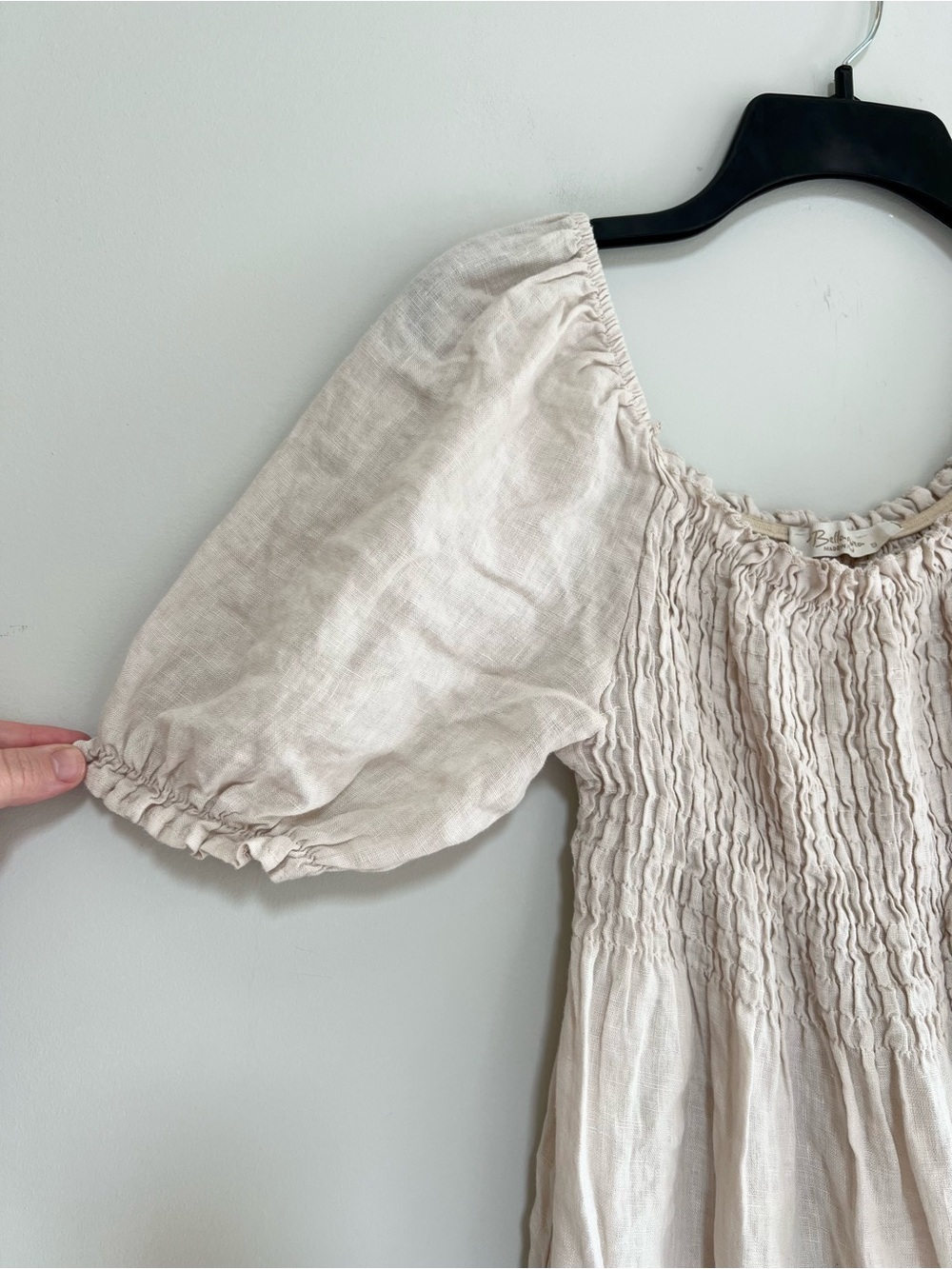 Bellambra Italian Linen Smocked Puff Sleeve Boho Dress Natural Beige size Small - Picture 5 of 9